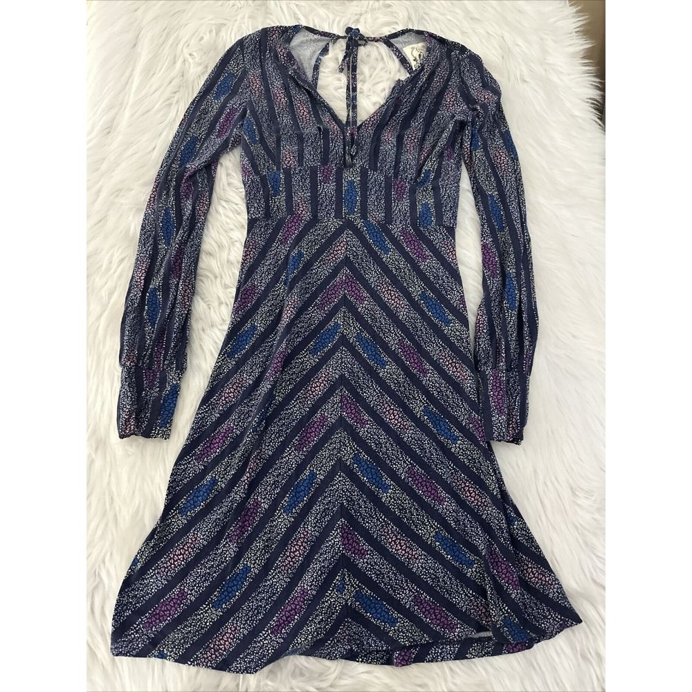 Free People Womens Small Floral Open Back Dress Deep V Neck